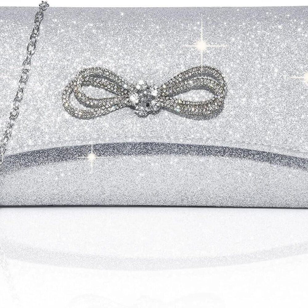 Women's Sparkly Bow Clutch Evening Bag Cocktail Purse for Formal Events